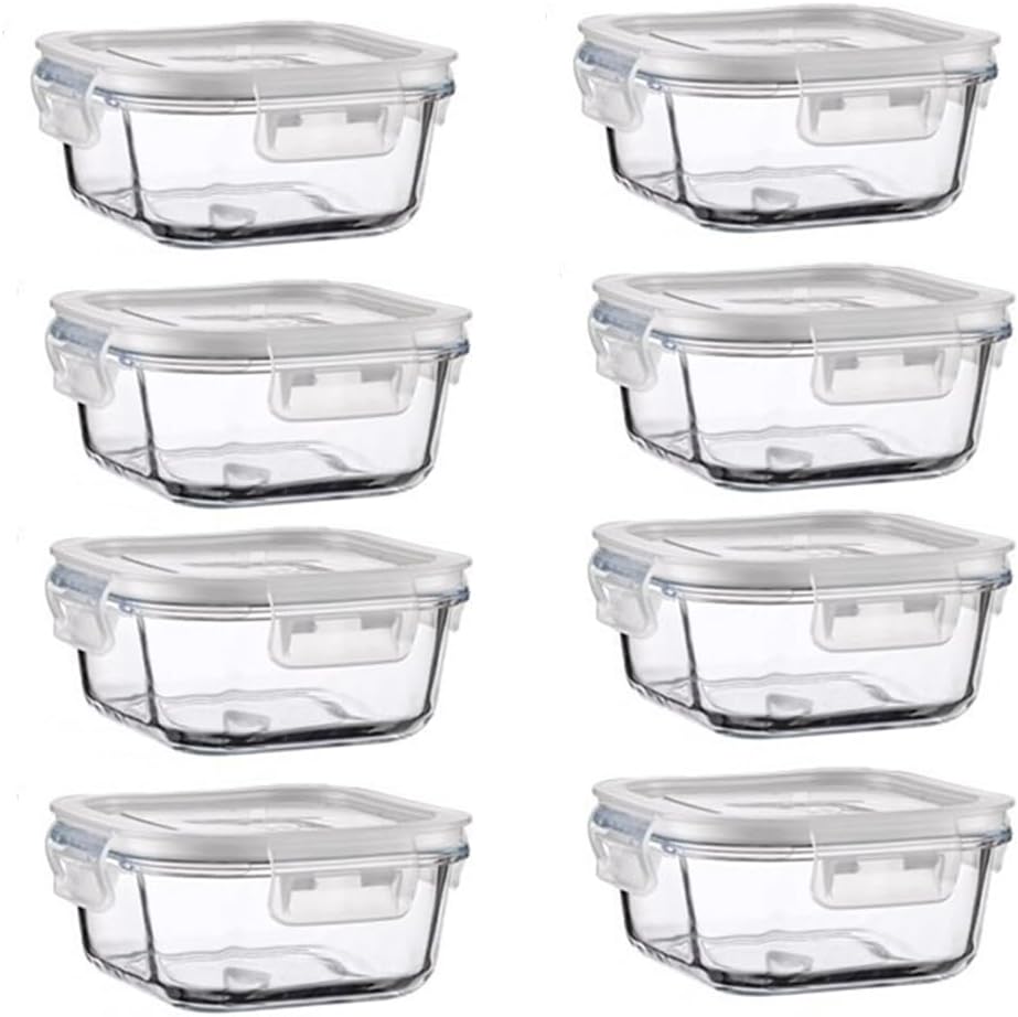 16PC Square Glass Storage Containers With Lids for Meal Prep