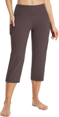 Womens High Waist Capri Leggings with Pockets - Wide Straight Fit