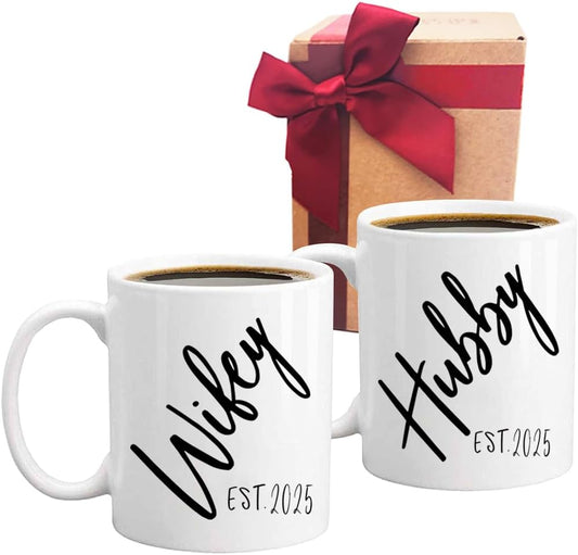 2025 Hubby Wifey Mugs Set - Perfect Wedding Gift!