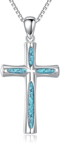 Cross Necklace Women Sterling Silver Engraved Faith Hope Love
