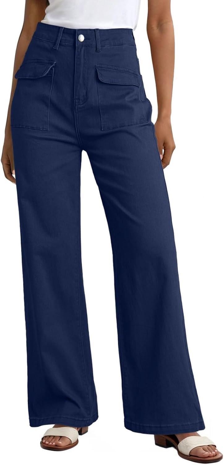 Dokotoo Womens Cargo Pants Baggy Wide Leg High Waist Casual Wear