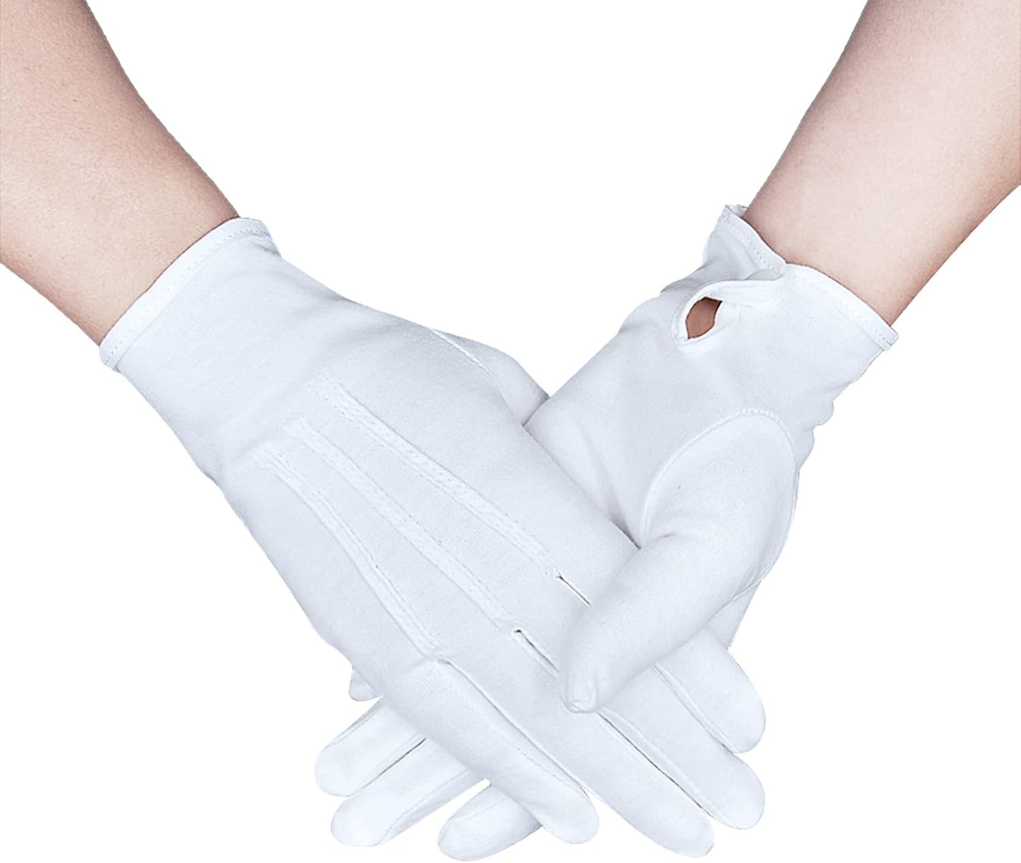 Zenssia White Cotton Parade Gloves - Snap Cuff for Formal Wear