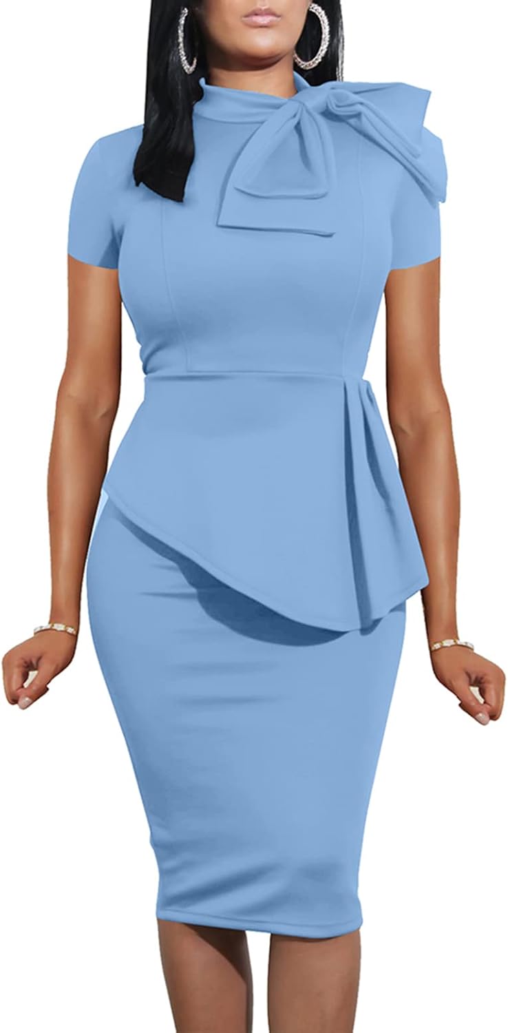 LAGSHIAN Women Fashion Peplum Bodycon Ruffle Pencil Dress
