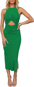 Women's Sleeveless Cut Out Slim Bodycon Midi Dress - Flattering Fit up