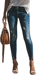 KUNMI Ripped Skinny Jeans for Women - Tummy Control Stretch Fit