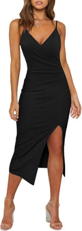 WAYMAKER V Neck Spaghetti Strap Bodycon Dress - Flattering Fit