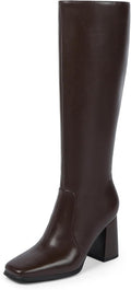 Square Toe Knee High Boots Women Chunky Heel Tall Boot (Style 6T55)