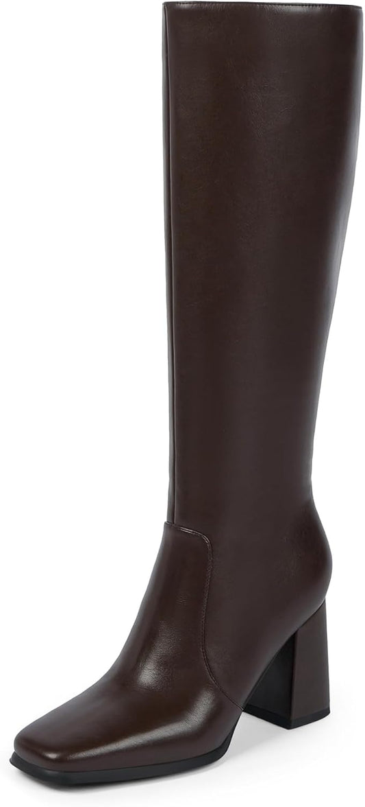 Stylish Square Toe Knee High Boots for Women with Chunky Heels