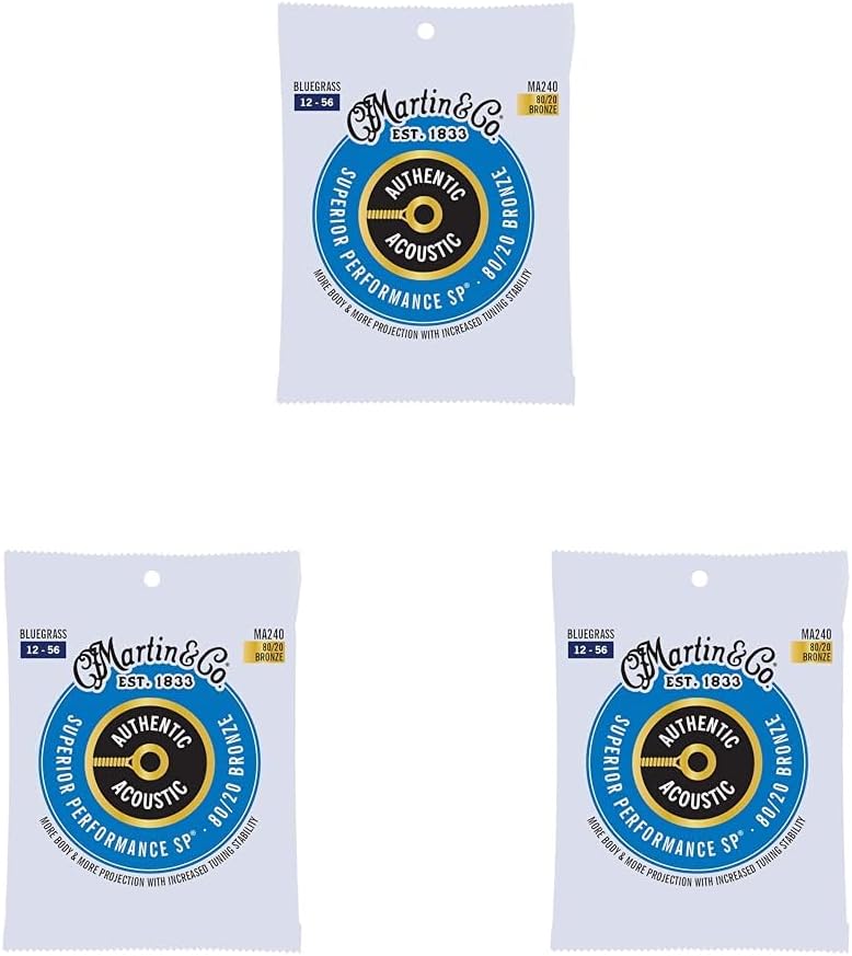 MARTIN Bluegrass Guitar Strings, 12-56, 80/20 Bronze, 3 Pack