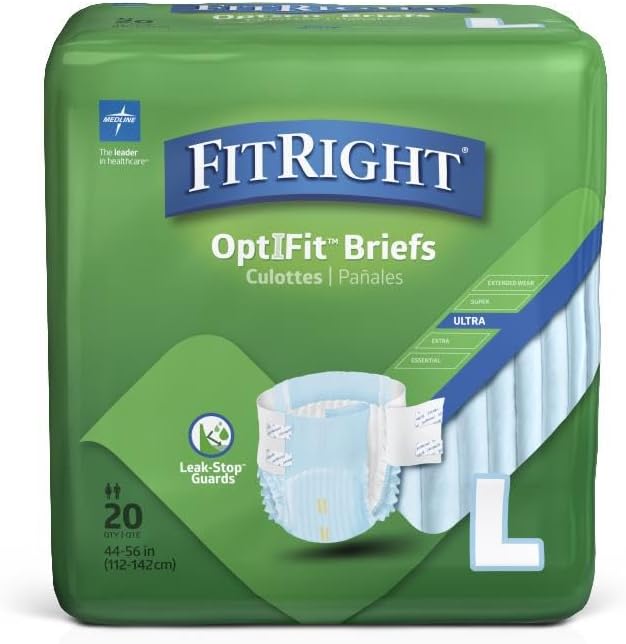 Medline FitRight Ultra Adult Diapers - Heavy Absorbency, Large Size - 80 Pack