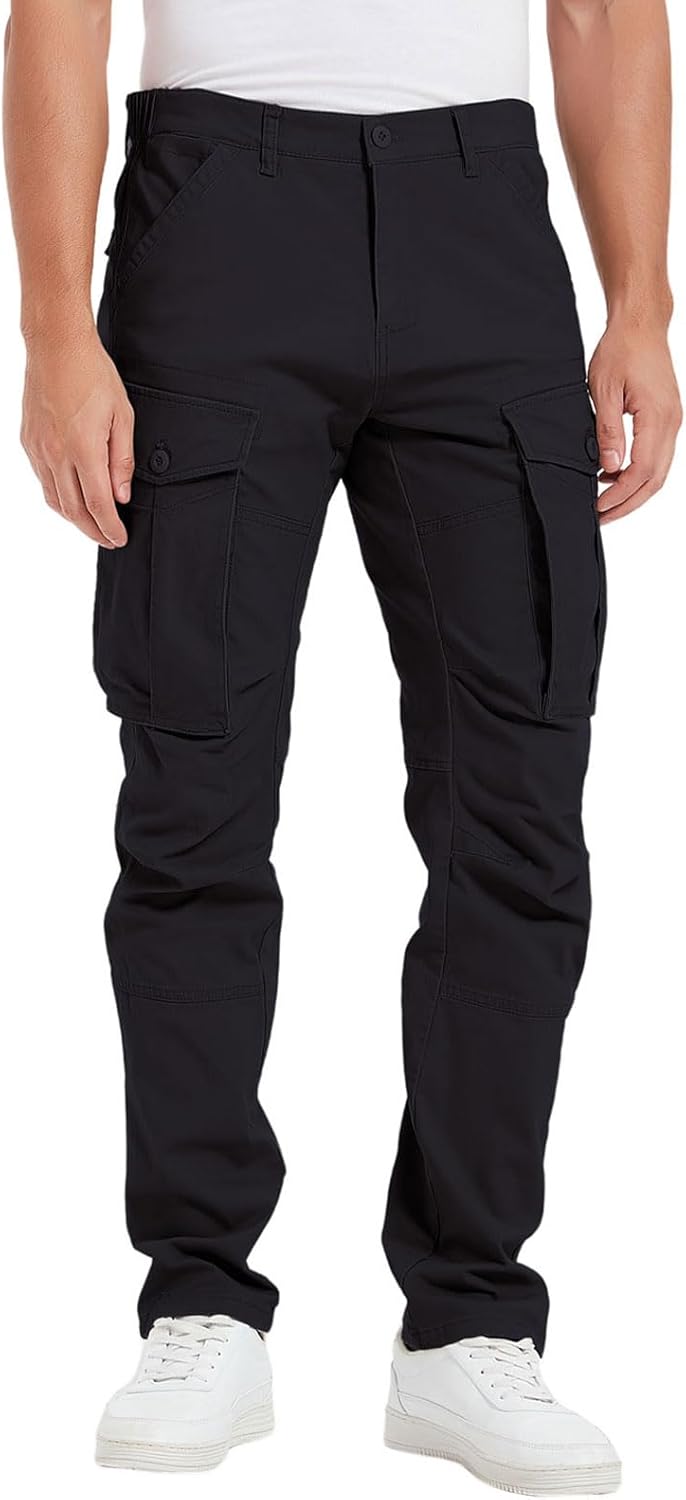 Plaid&Plain Men's Cargo Pants with Articulated Knees for Comfort