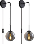 Matte Black Wall Sconces Set of Two with Smoke Grey Glass Shade