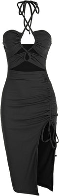 ZAFUL Women's Sexy Midi Halter Dress for Party and Casual Wear