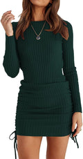 OWIN Women's Long Sleeve Ribbed Knit Bodycon Mini Dress - Adjustable