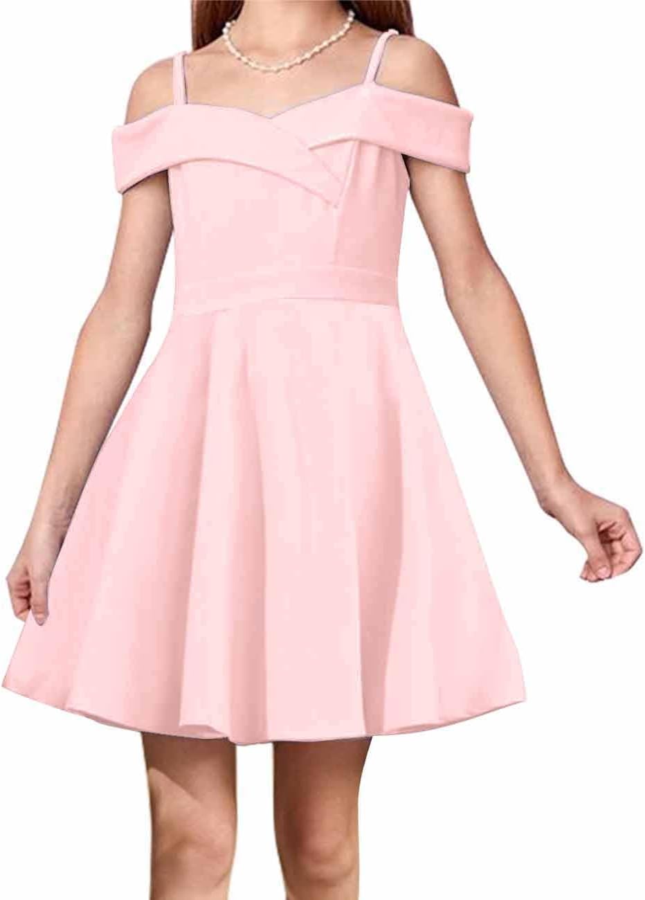 Girls Elegant Princess Cold Shoulder Flared A Line Party Dress