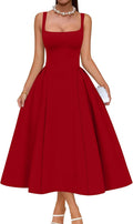 Memoriesea Elegant Square Neck Swing A Line Midi Dress - Flattering