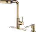 Kitchen Faucets with Pull Down Sprayer Brushed Gold Waterfall - Modern