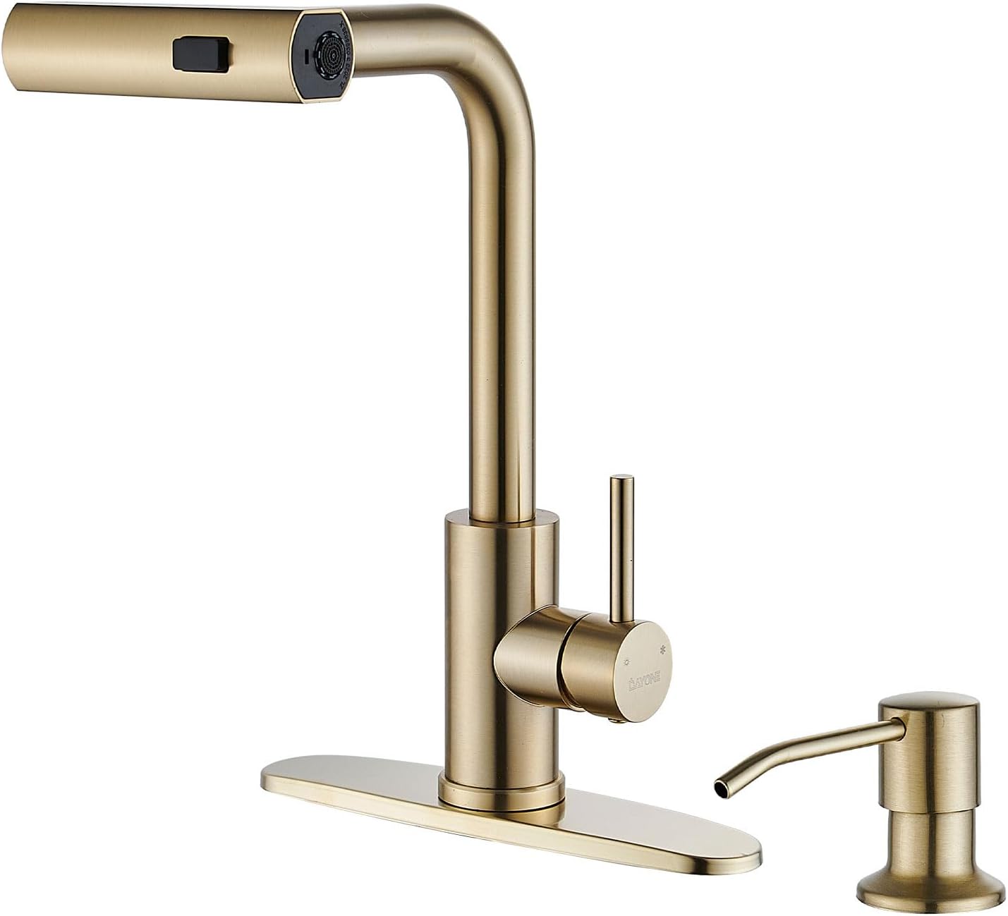 Brushed Gold Waterfall Kitchen Faucet with Pull Down Sprayer