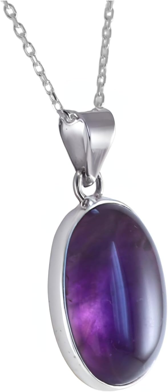 Solid Sterling Silver 925 Oval Amethyst Pendant Necklace for All