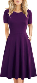 Women's Knee Length Vintage 50s A-Line Dress with Pockets - Elegant