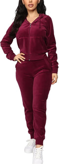 Velour Tracksuit Set Womens Full Zip Hoodie and Jogger - Cozy Fit long