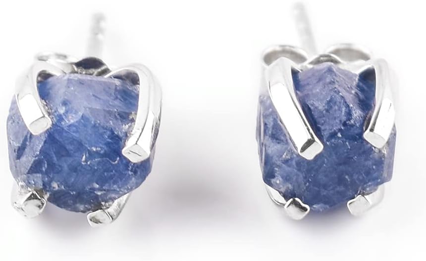 Natural Raw Dainty Pair Stud Earrings with Blue Sapphire Gemstone