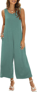 Women's Summer Casual Loose Tank Jumpsuit Sleeveless Crewneck Romper