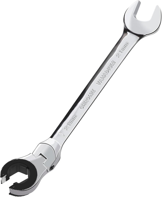 21mm Open Flex-Head Ratcheting Wrench for Tight Spaces