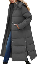 Women Long Puffer Down Coat with Removable Hood - Maxi Zip Parka