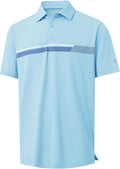 Mens Golf Polo Shirt Chest Print Stripe Moisture Wicking - Dry Fit