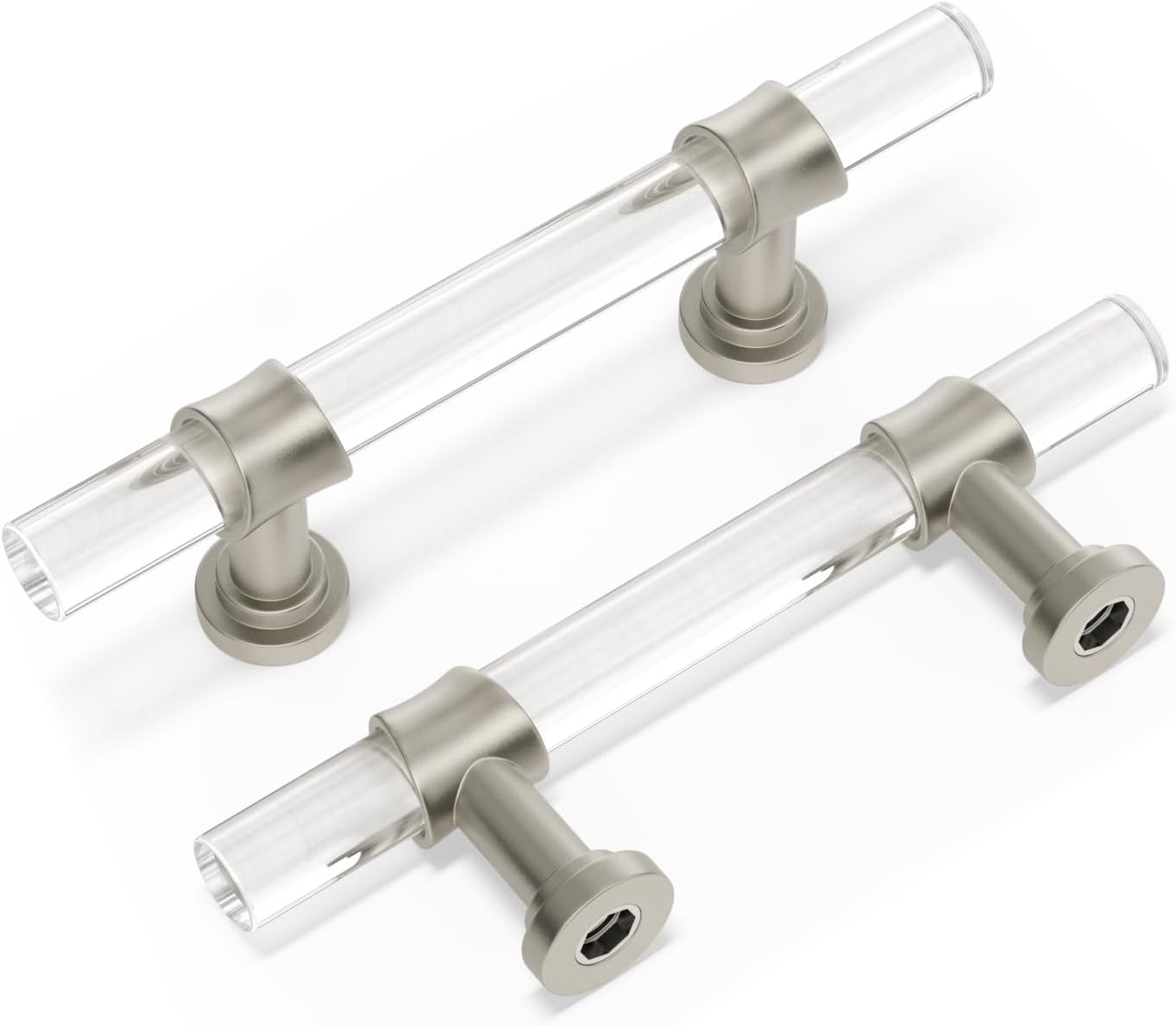 Peaha 100 Pack Acrylic Cabinet Pulls - Stylish Brushed Nickel