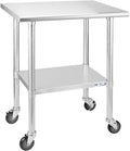 Stainless Steel Prep & Work Table 24 x 30 in with Casters - Mobile