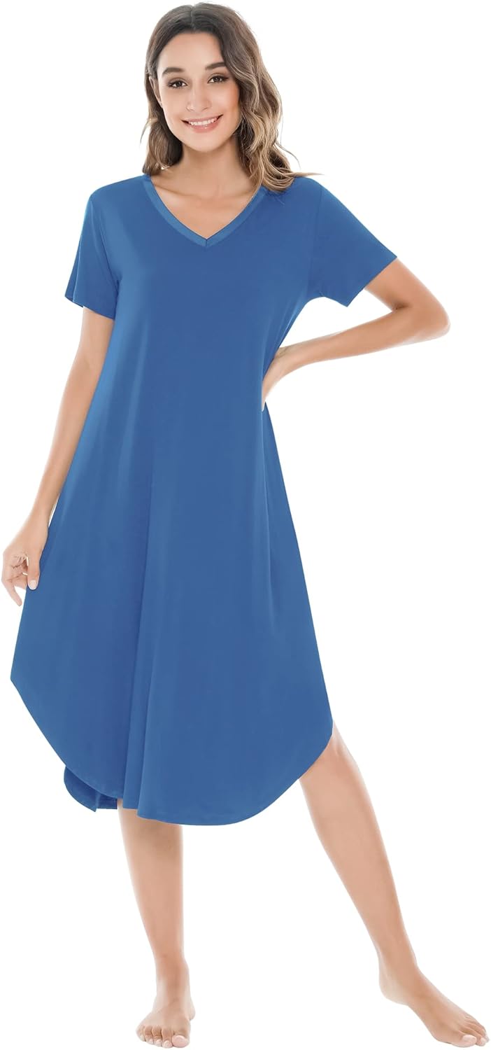 NACHILA Nightgowns for Women - Viscose Bamboo V Neck Sleepwear