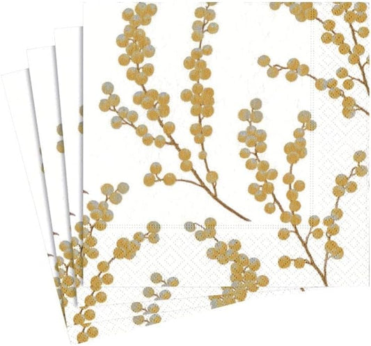 Decorative White & Gold Cocktail Napkins - 2x20 Pack