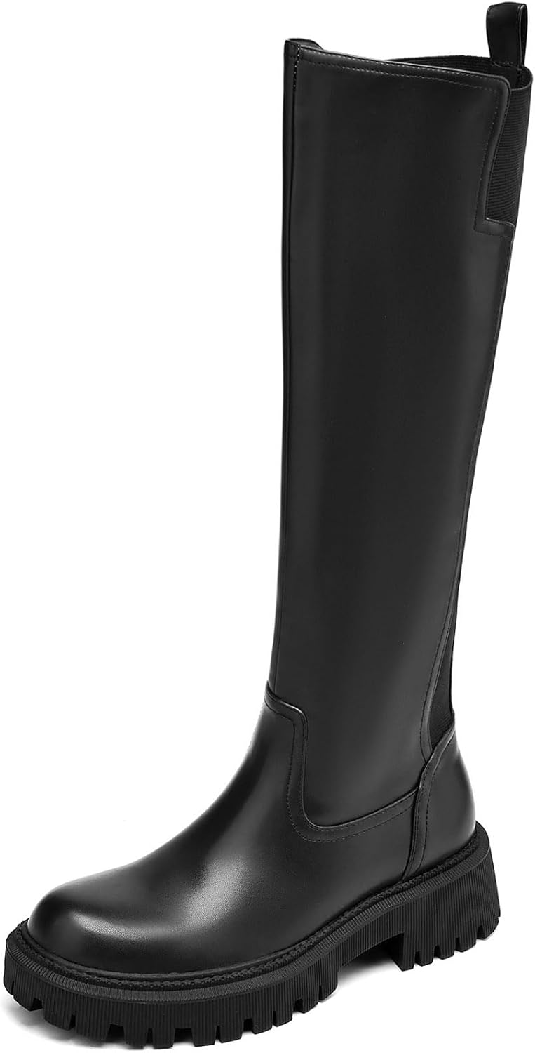 Women's Knee High Boots Fashion Platform Lug Sole Tall Riding Boots