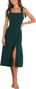 Tankaneo Womens Square Neck Bridesmaid Dress - Elegant Midi Split