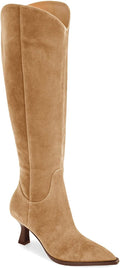 Coutgo Womens Knee High Boots Kitten Heel Pointed Toe - Leather