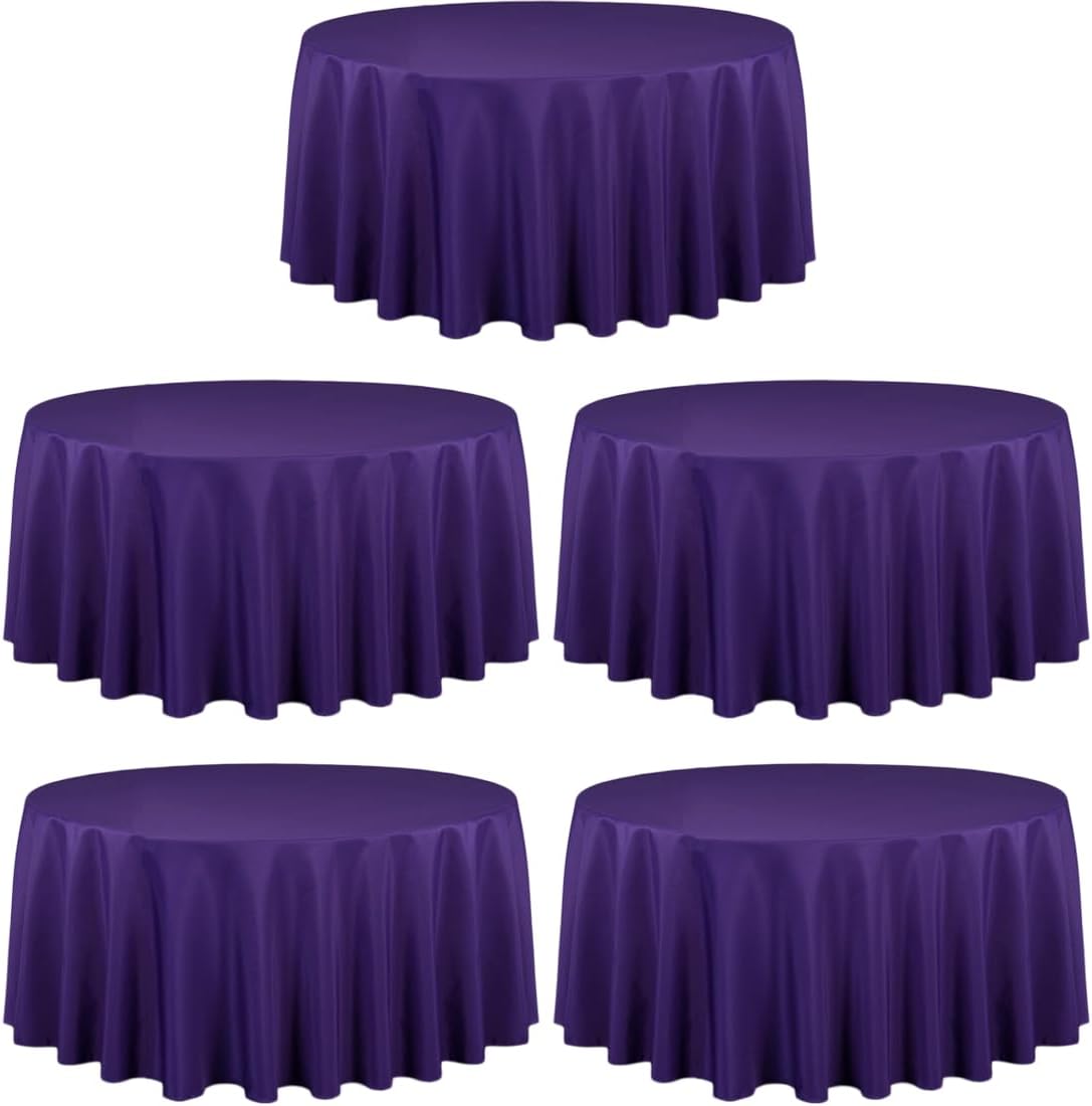 LTC LINENS 5 Pack 120 Inch Round Tablecloth for Events