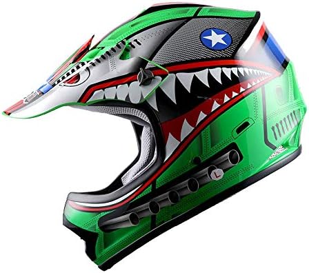 WOW Youth Kids Motocross BMX MX ATV Dirt Bike Helmet Shark Green