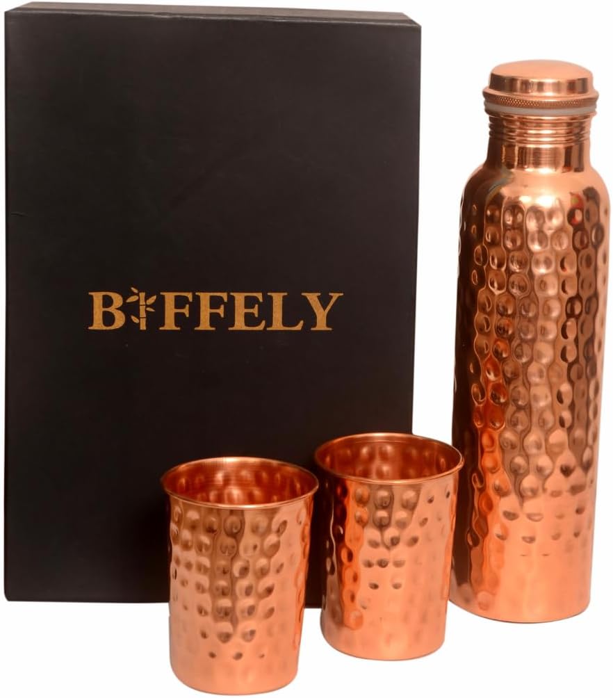 Pure Copper Water Bottle 1000ml for Health and Travel Use