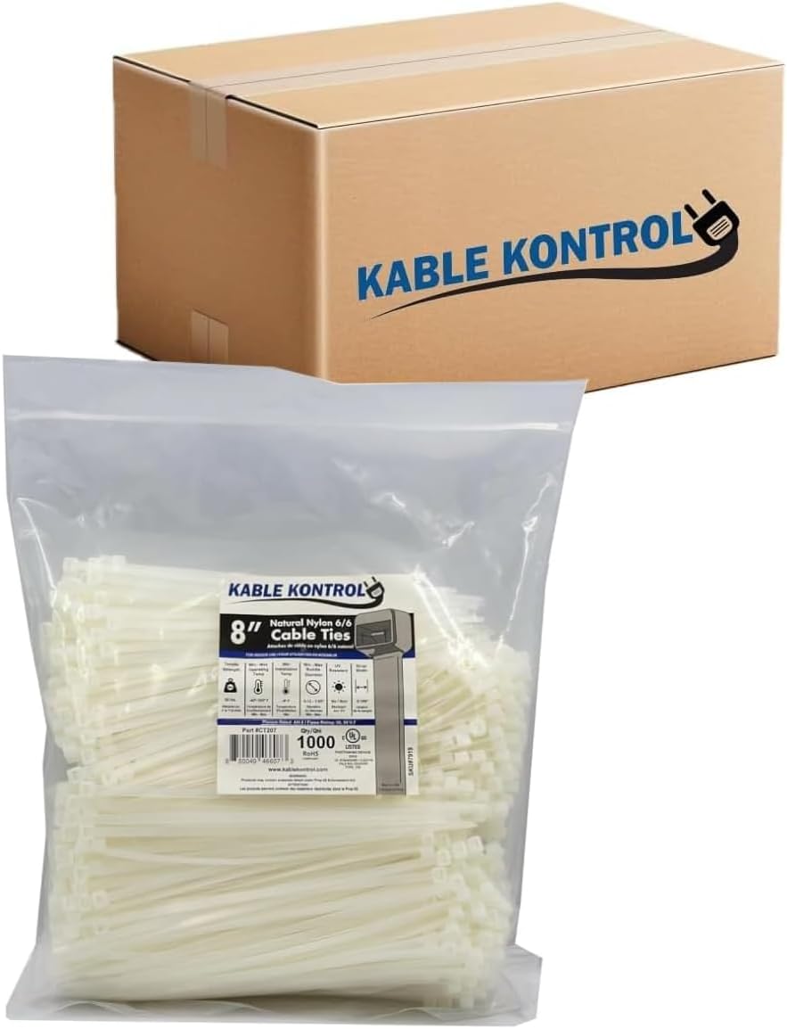 Kable Kontrol 8 Inch Natural White Zip Ties for All Needs