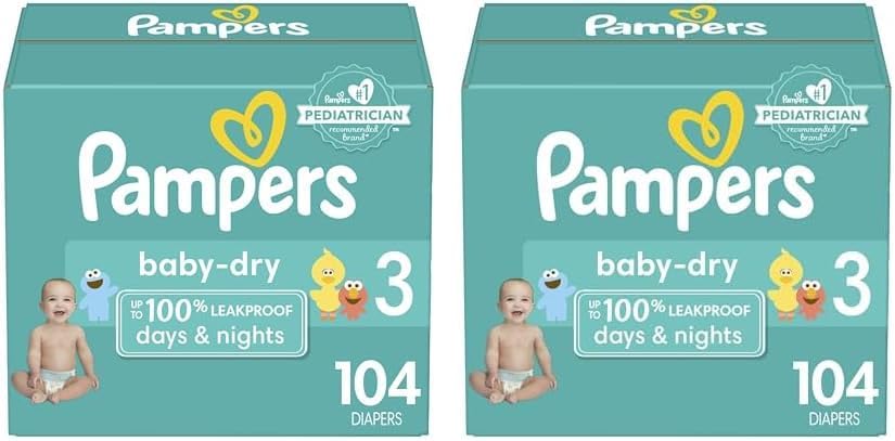 Pampers Baby Dry Diapers, Size 3, 104 Count x 2 - All-Night Protection
