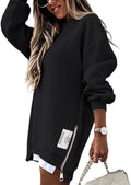 Womens Long Sleeve Zipper Slit Oversized Sweatshirt - Soft Blend Fit