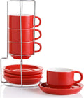 Sweejar Porcelain Espresso Cups with Stackable Saucers - Space-Saving
