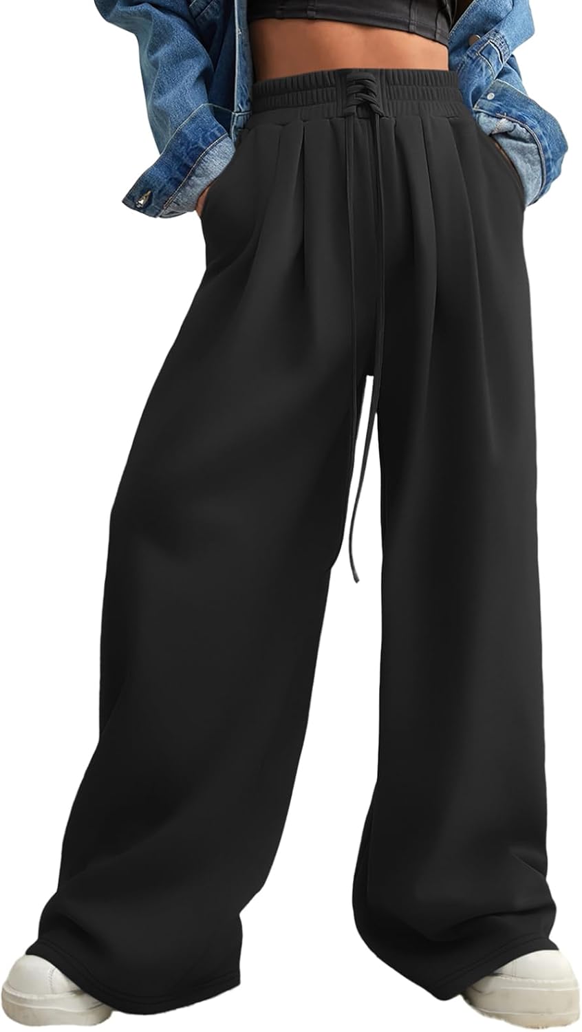 Trendy Wide Leg Sweatpants for Women with Pockets and Comfort