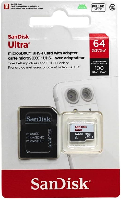 High-Speed SanDisk 64GB Micro SDXC Memory Card with Adapter