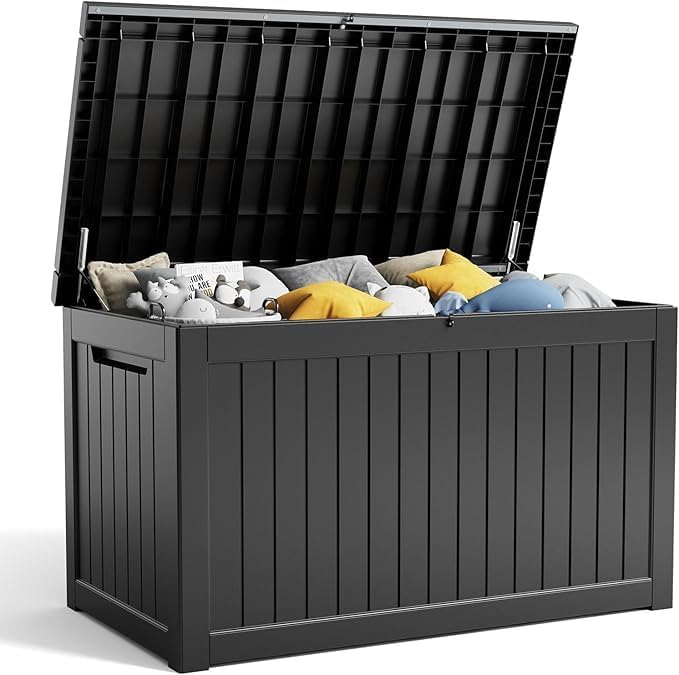 230 Gallon Resin Deck Box for Outdoor Storage and Seating