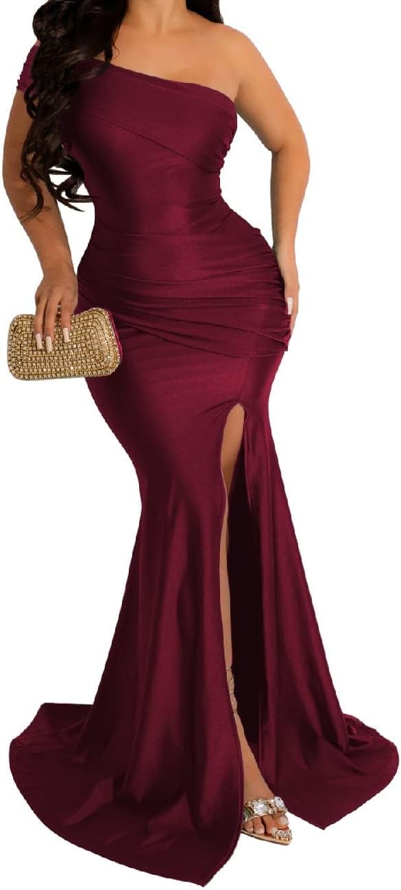 A ADILACA Women's Off Shoulder High Split Long Formal Dress