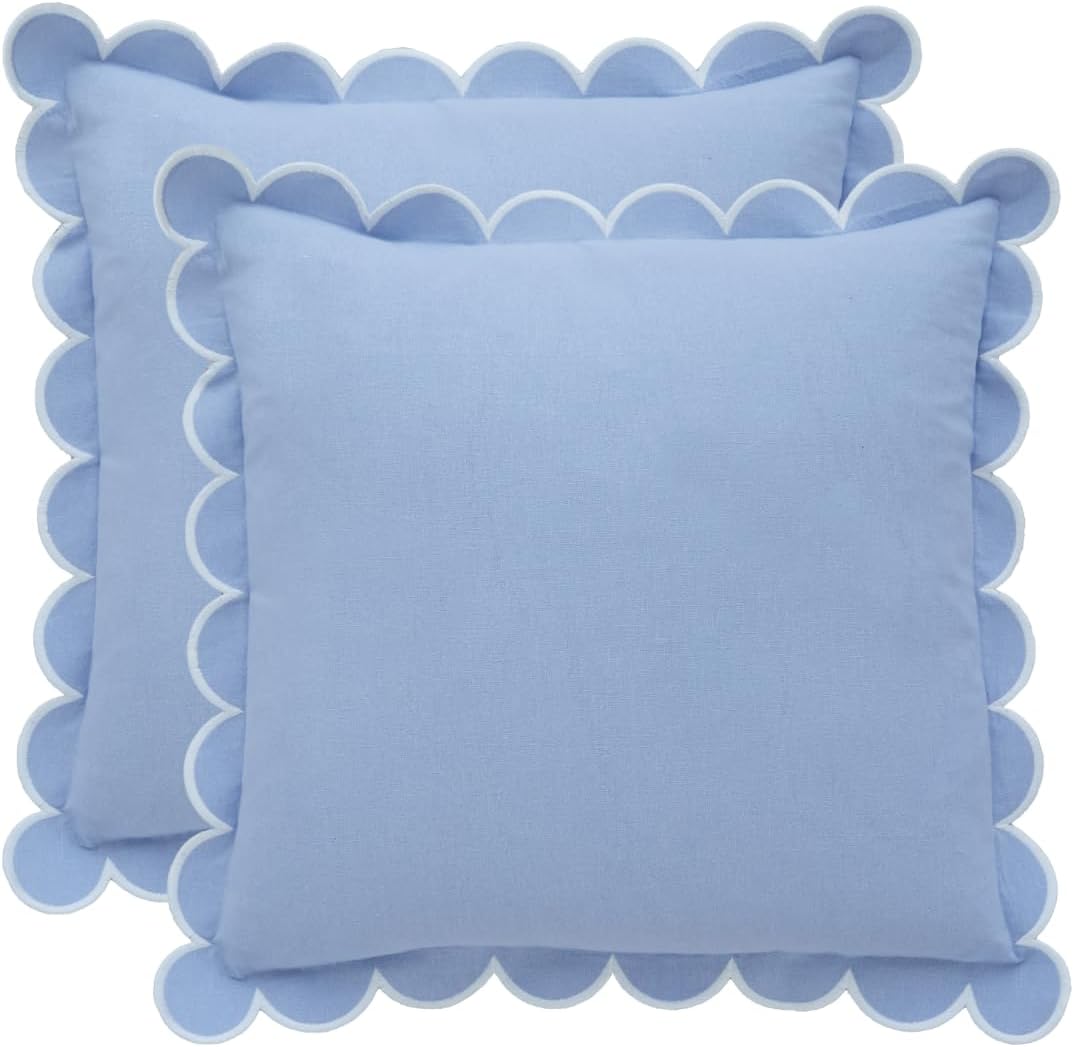BEBE BASK Blue Scalloped Pillow Covers for Grandmillennial Style