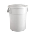 55 Gallon White Round Commercial Trash Can with Lid - Durable, Odor